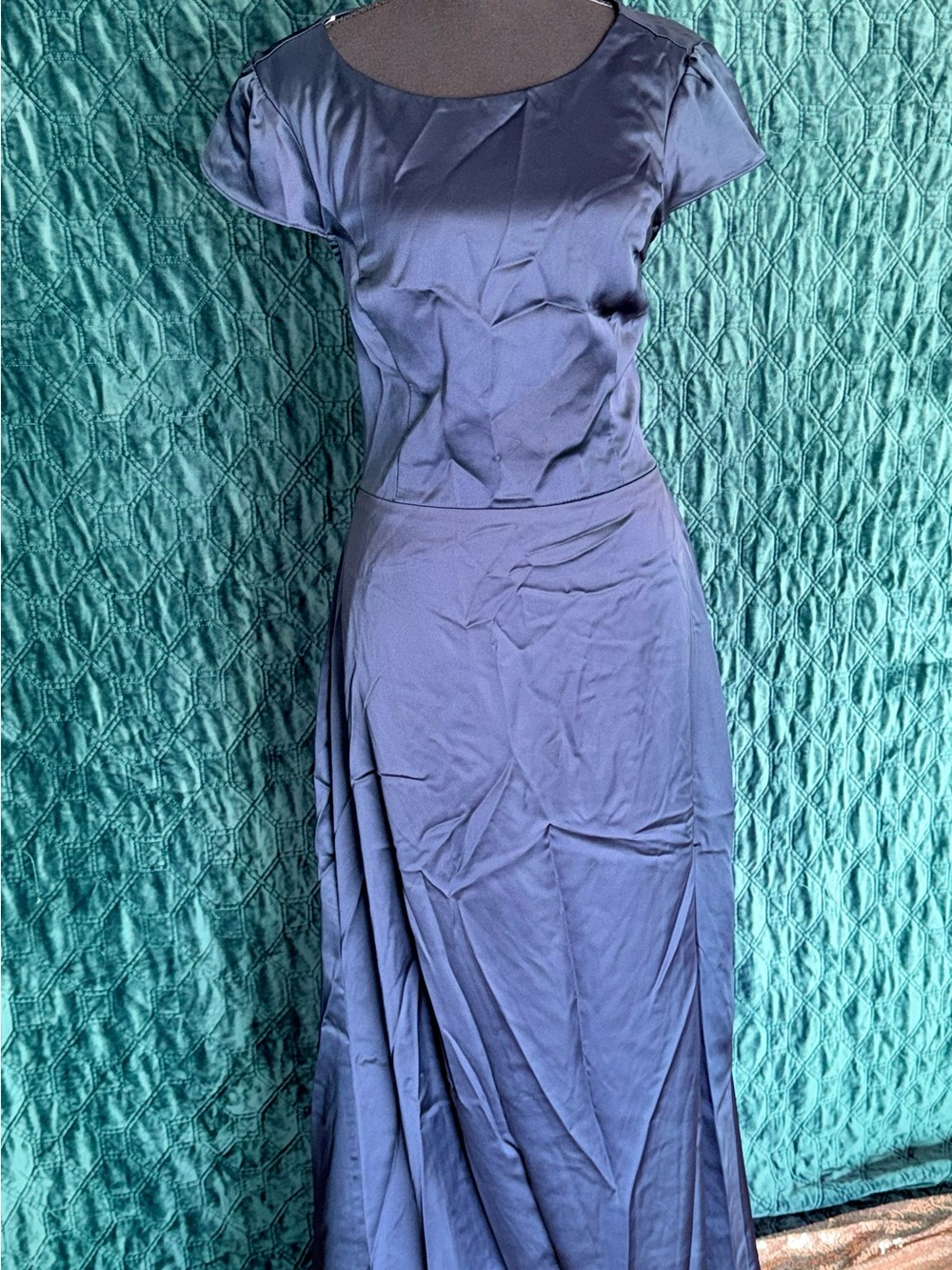 Lulu's Navy Cap-Sleeve Satin  Maxi Dress